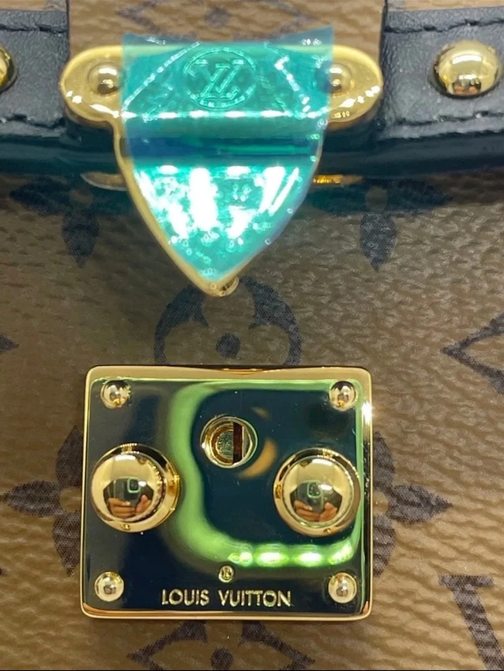 Louis Vuitton Brown Monogram Mini Trunk Bag with Black Accents and Gold Hardware